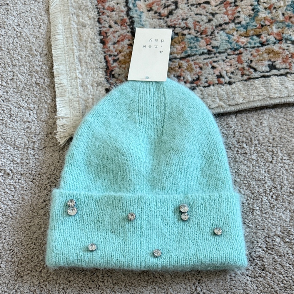 NEW- A New Day Aqua Blue Crystal Beanie Hat